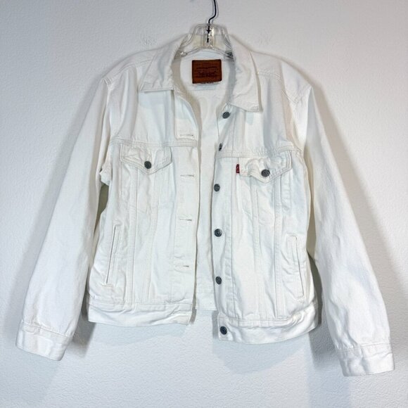 Levi's Trucker Jacket White Denim Boyfriend Medium - Picture 11 of 11